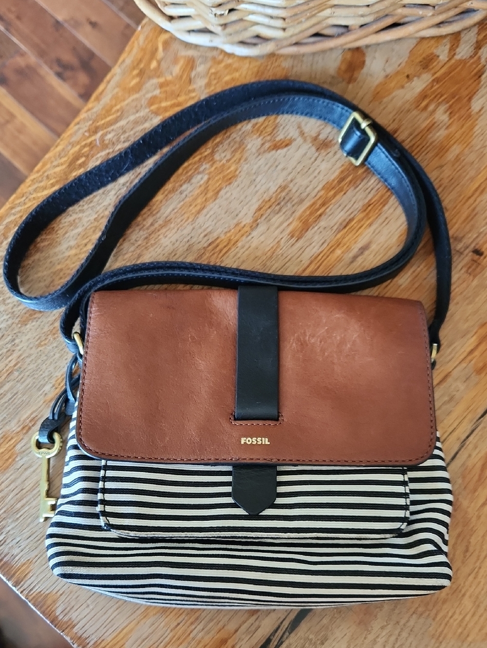 Fossil Kinley Small Leather and Fabric Linen‎ Look Crossbody Bag
